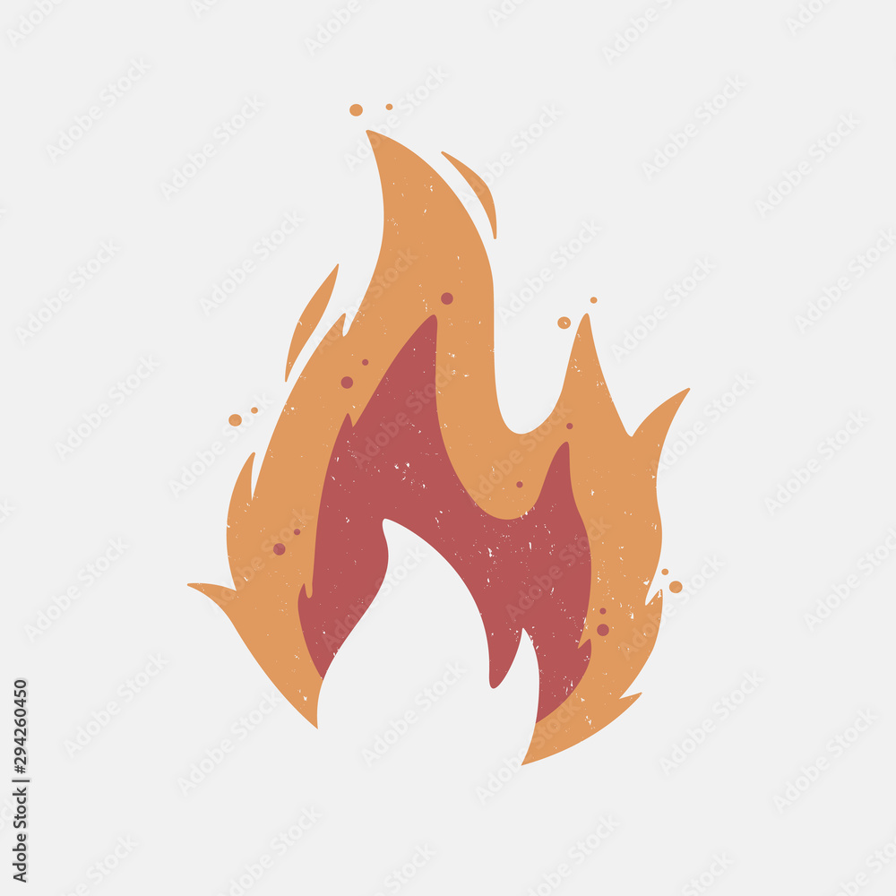 Fire flame icon with grunge texture. Vintage hipster fire flame logo