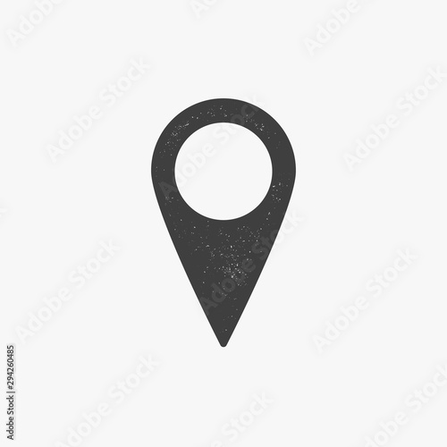 Vintage location icon. Vector map marker or pointer with stamp effect. Retro design.