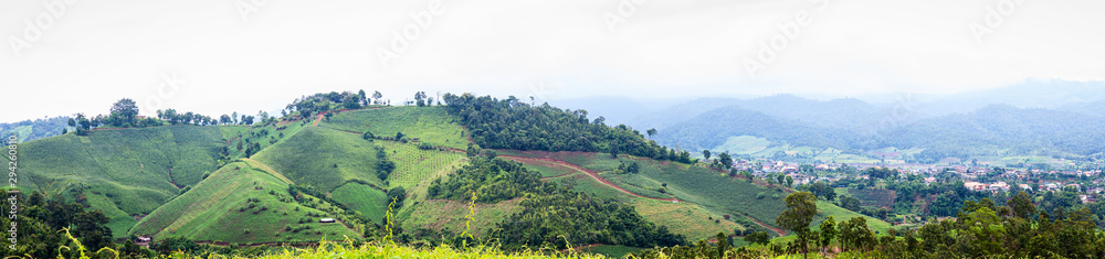 The village surrounded by mountains in thailand, Panoramic view