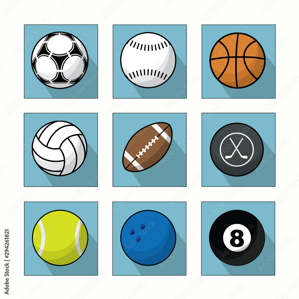 Vector set of sport balls icons in Flat design style Football