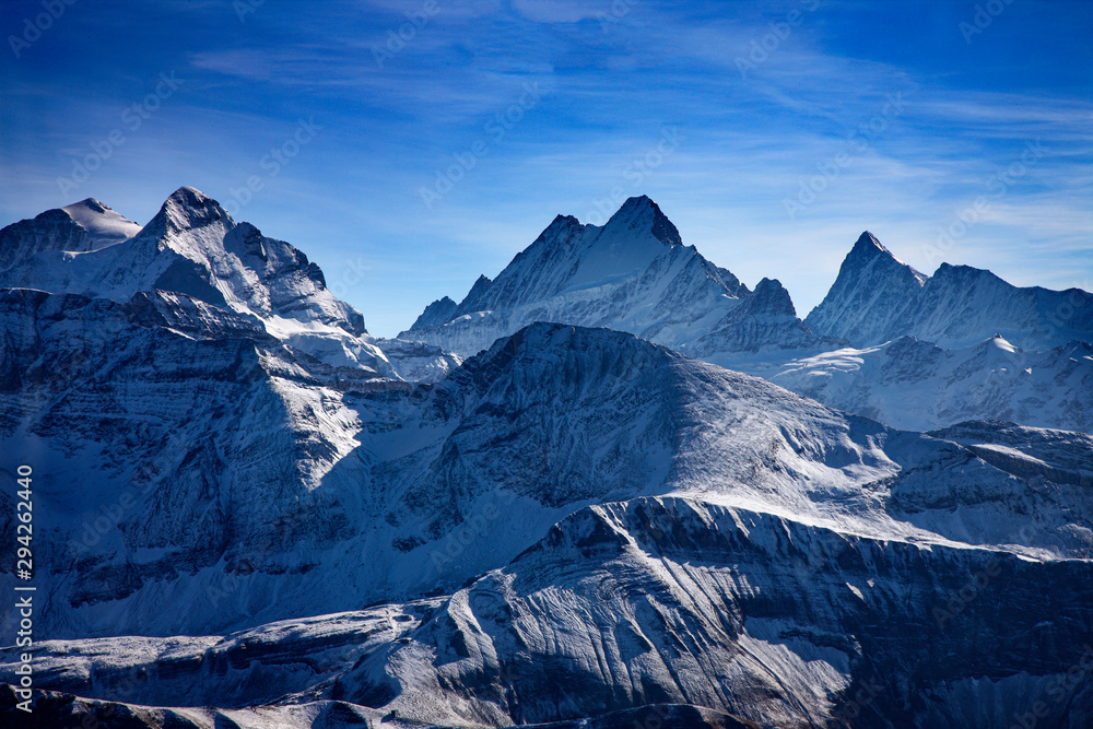 Obraz premium Three famous Swiss mountain peaks, Eiger, Mönch and Jungfrau