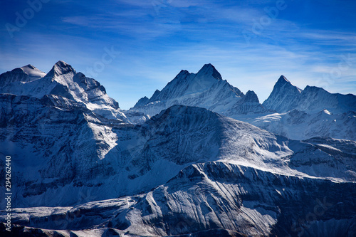Fototapeta Naklejka Na Ścianę i Meble -  Three famous Swiss mountain peaks, Eiger, Mönch and Jungfrau