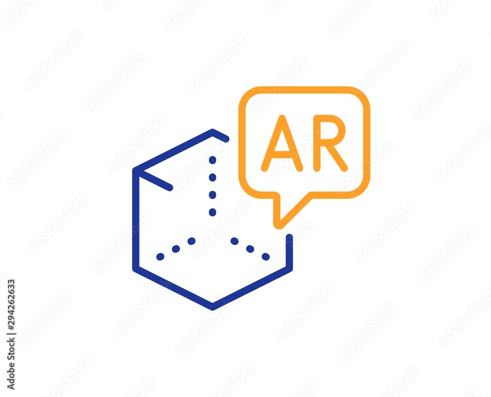 VR simulation sign. Augmented reality line icon. 3d cube symbol. Colorful outline concept. Blue and orange thin line augmented reality icon. Vector VR simulation sign. Augmented reality line icon. 3d cube symbol. Colorful outline concept. Blue and orange thin line augmented reality icon. Vector