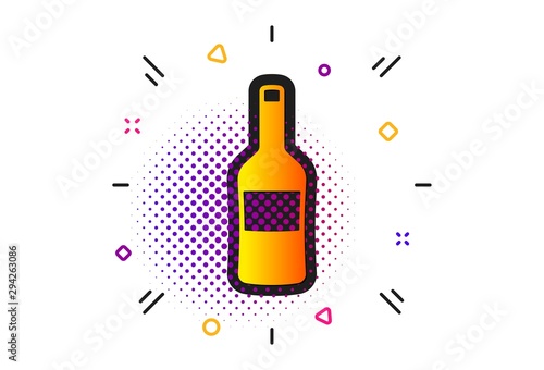 Merlot or Cabernet Sauvignon sign. Halftone circles pattern. Wine bottle icon. Classic flat wine icon. Vector