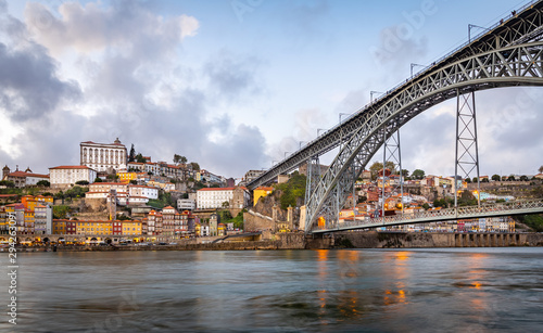 City of Porto at sunset, as seen from Cais de Gaia over Douro River