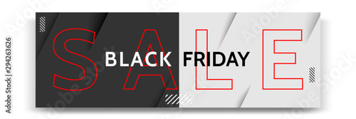 Black Friday sale banner. Minimal modern geometric shape background  in black and white color