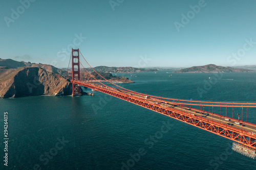Canvas Print Aerial sunset view of the Golden Gate Bridge from Battery Spencer, Golden Gate National Recreation Area, in San Francisco, California