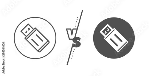 Memory stick sign. Versus concept. USB flash drive line icon. Portable data storage symbol. Line vs classic uSB flash icon. Vector
