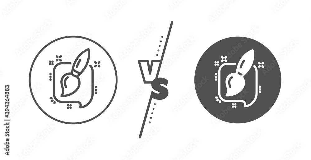 Creativity sign. Versus concept. Painting brush line icon. Graphic art symbol. Line vs classic painting brush icon. Vector