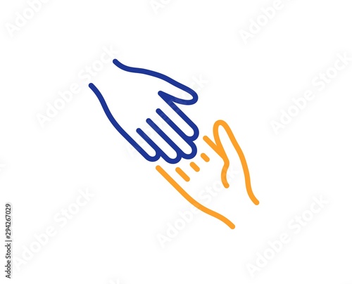 Give gesture sign. Helping hand line icon. Charity palm symbol. Colorful outline concept. Blue and orange thin line helping hand icon. Vector