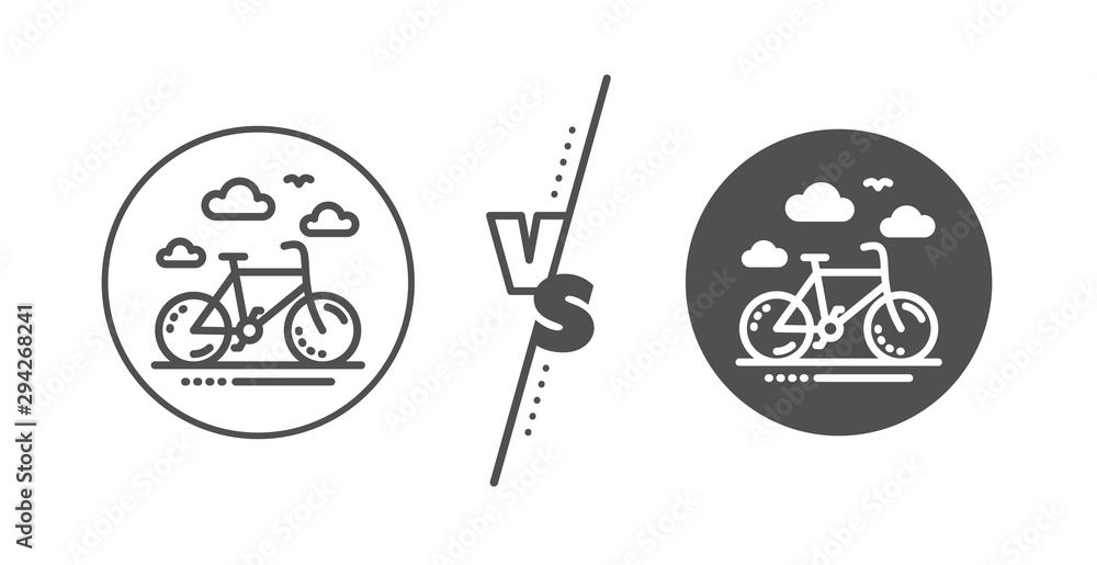 Bicycle rent sign. Versus concept. Bike rental line icon. Hotel service symbol. Line vs classic bike rental icon. Vector Bicycle rent sign. Versus concept. Bike rental line icon. Hotel service symbol. Line vs classic bike rental icon. Vector