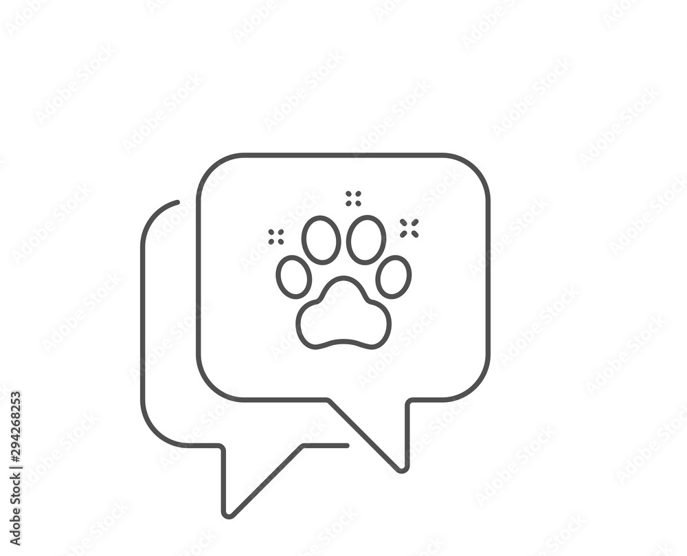 Pet friendly line icon. Chat bubble design. Dog paw sign. Hotel service symbol. Outline concept. Thin line pet friendly icon. Vector Pet friendly line icon. Chat bubble design. Dog paw sign. Hotel service symbol. Outline concept. Thin line pet friendly icon. Vector