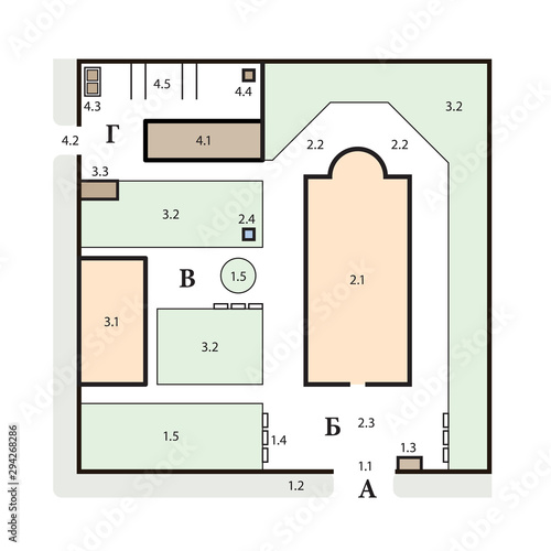 A typical architectural plan of an Orthodox church complex. Medieval Orthodox monastery, construction design.