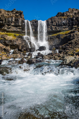 Fototapeta Naklejka Na Ścianę i Meble -  Bergarfoss waterfall in Berga River in Hornafjordur Iceland