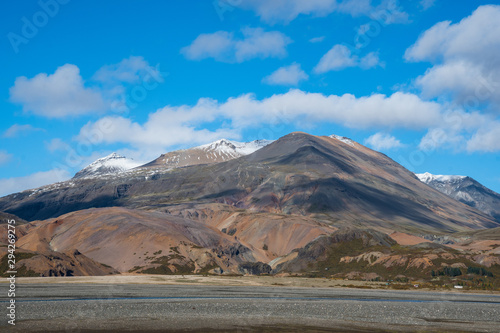 Stafafellsfjoll mountains and River Jokulsa in Lon in east Iceland on a sunny day