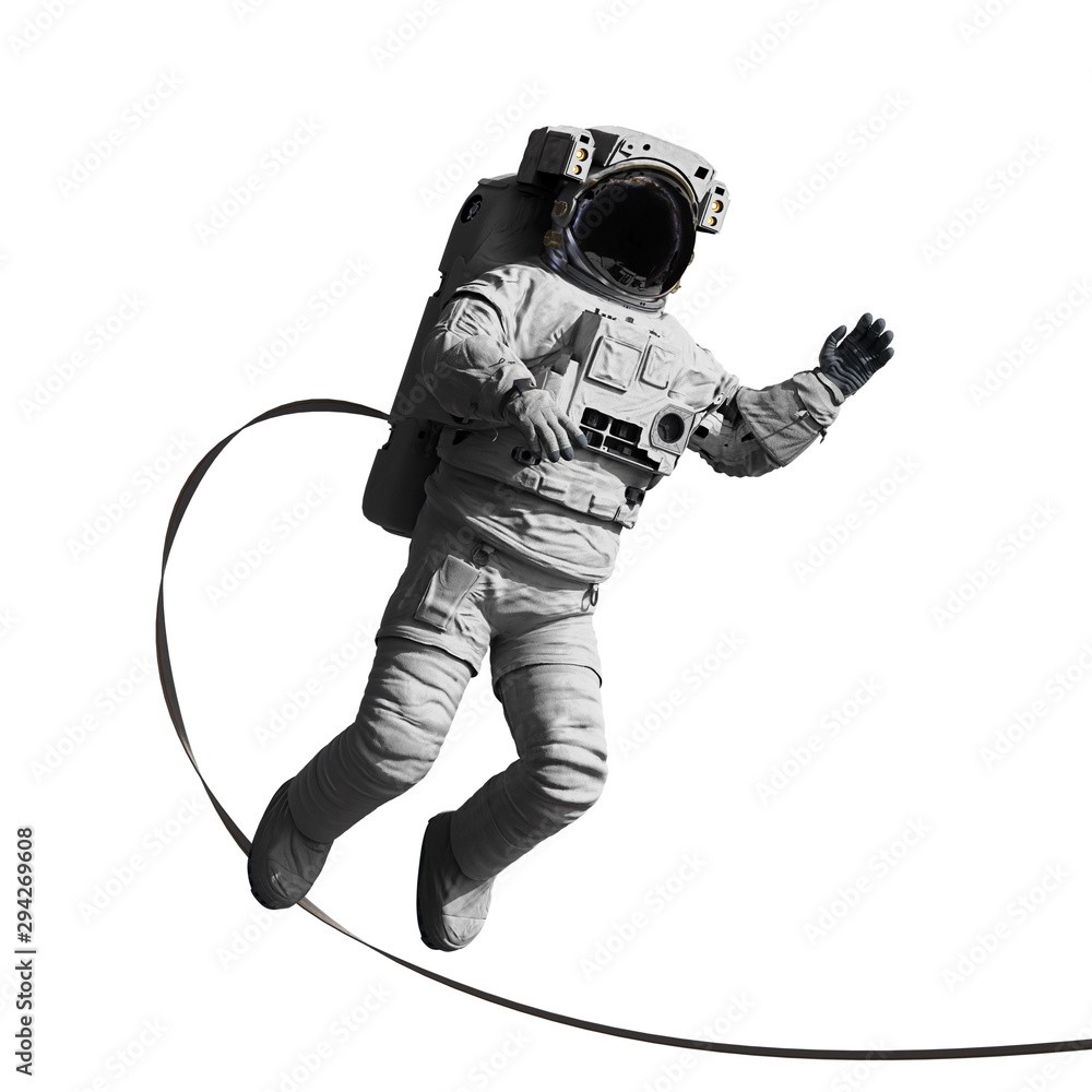 astronaut performing a space walk, isolated on white background astronaut performing a space walk, isolated on white background