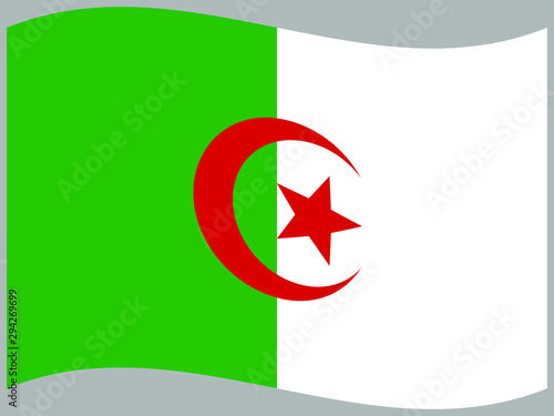 Algeria Waving national flag, isolated on background. original colors and proportion. Vector illustration symbol and element, for travel and business from countries set