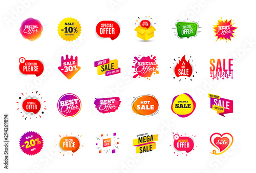 Sale banner badge. Special offer discount tags. Coupon shape templates design. Cyber monday sale discounts. Black friday shopping icons. Best ultimate offer badge. Super discount icons. Vector banners