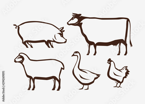 Farm animals set. Farming, husbandry vector illustration