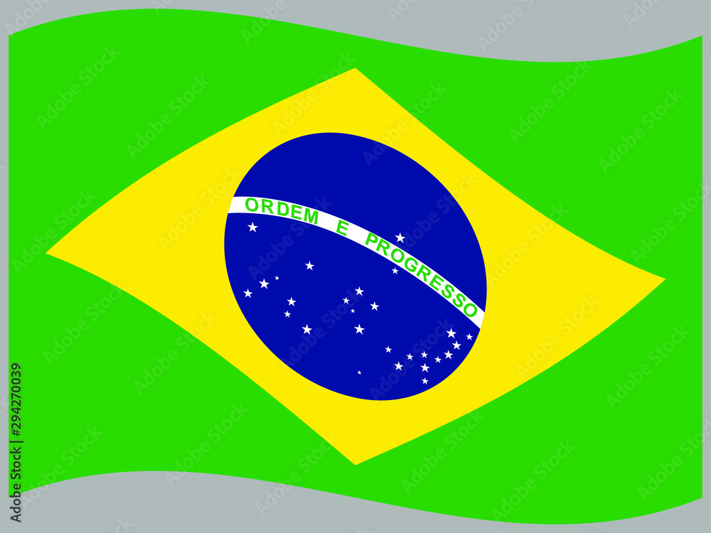 Fototapeta premium Brazil Waving national flag, isolated on background. original colors and proportion. Vector illustration symbol and element, for travel and business from countries set