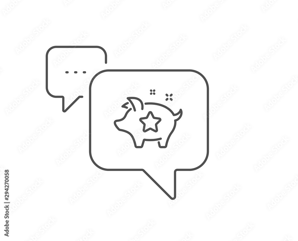 Loyalty points line icon. Chat bubble design. Bonus piggy. Discount program symbol. Outline concept. Thin line loyalty points icon. Vector