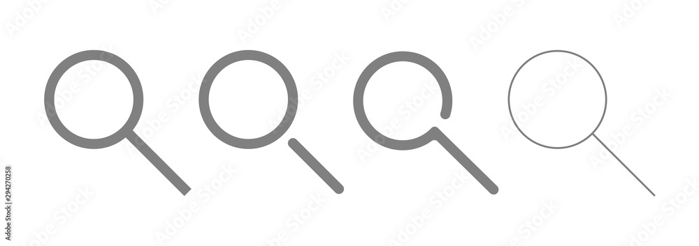 Four gray search Icons of different design. Vector set. Four gray search Icons of different design. Vector set.