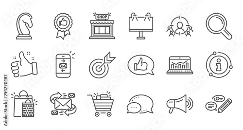 Marketing, research line icons. Strategy, Feedback and Advertising agency. Business strategy linear icon set. Quality line set. Vector