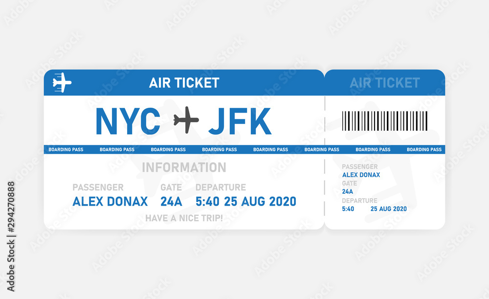 Naklejka premium Blue flat air ticket on white background. Vector illustration.