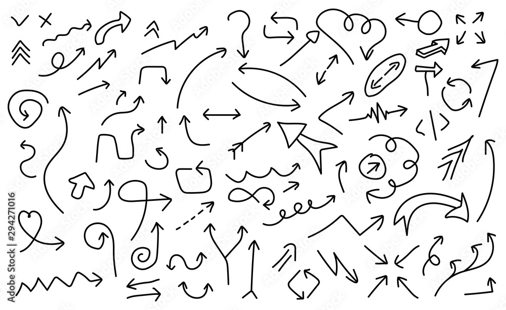 Black random line arrows set. Collection of web signs black arrows. Vector illustration on white background Black random line arrows set. Collection of web signs black arrows. Vector illustration on white background