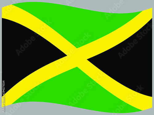Jamaica Waving national flag, isolated on background. original colors and proportion. Vector illustration symbol and element, for travel and business from countries set