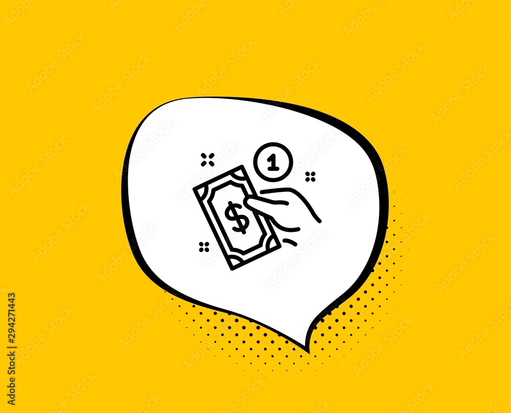 Payment method line icon. Comic speech bubble. Give cash money sign. Yellow background with chat bubble. Payment method icon. Colorful banner. Vector Payment method line icon. Comic speech bubble. Give cash money sign. Yellow background with chat bubble. Payment method icon. Colorful banner. Vector