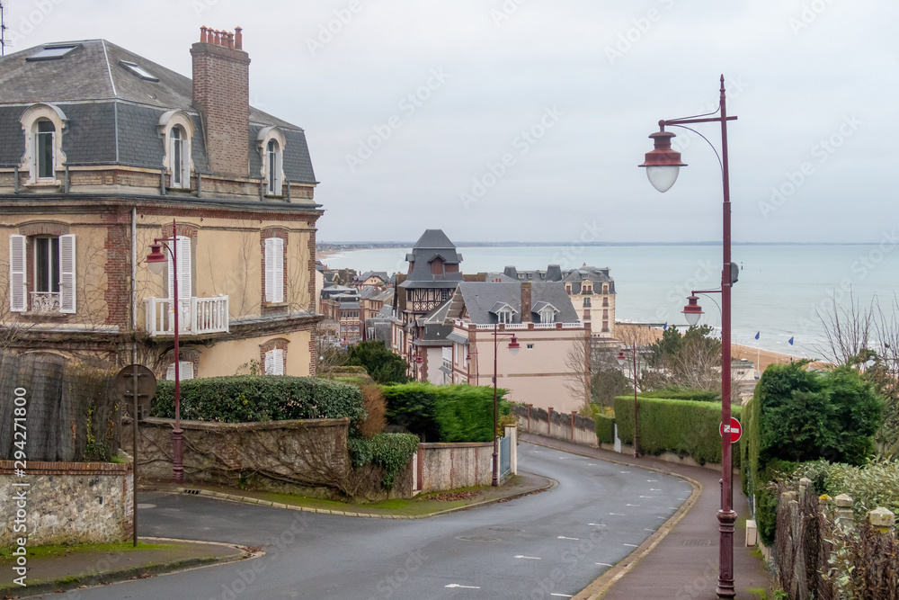 Typical houses of normandy at Houlgate, near the beach, France