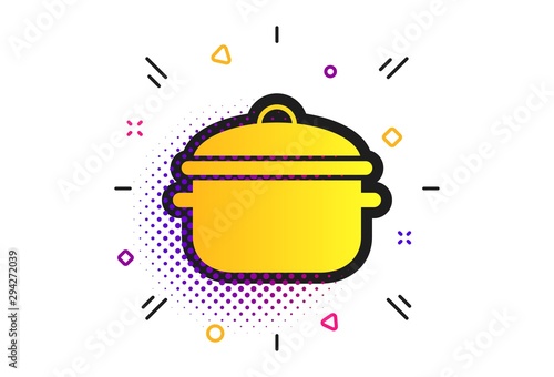 Cooking pan sign icon. Halftone dots pattern. Boil or stew food symbol. Classic flat cooking pan icon. Vector