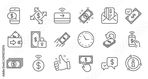 Money payment line icons. Accept transfer, Pay by Phone and Credit card. Cash linear icon set. Quality line set. Vector