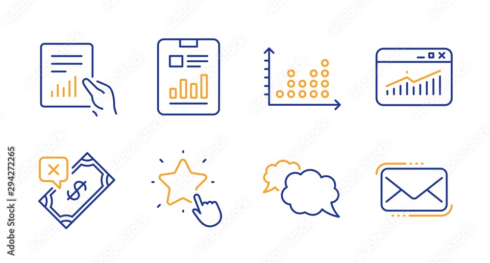 Document, Messenger and Dot plot line icons set. Report document ...