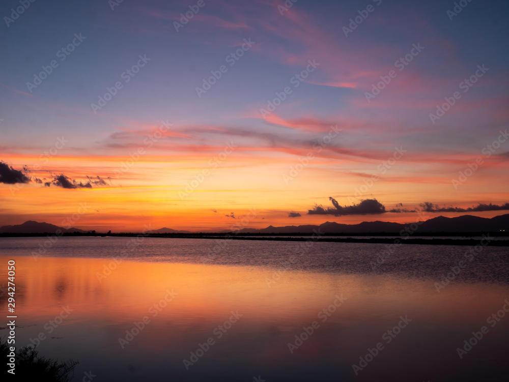 sunset in the salty lagoons of santa pola