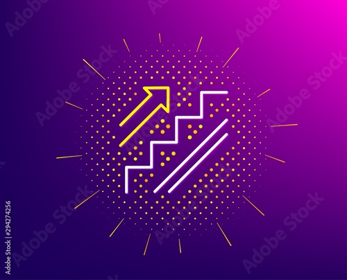 Stairs line icon. Halftone pattern. Shopping stairway sign. Entrance or Exit symbol. Gradient background. Stairs line icon. Yellow halftone pattern. Vector