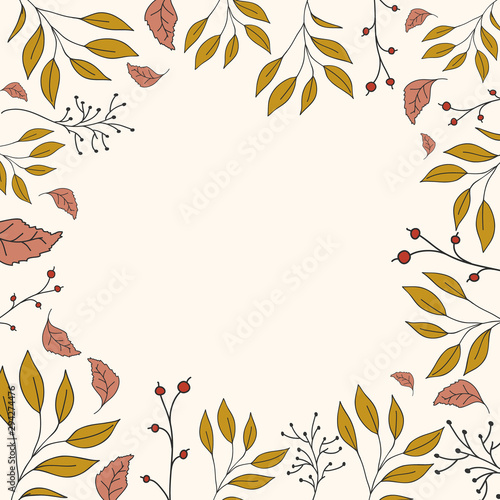 Frame of autumn leaves. Freehand vector illustration. Botanic design for greeting card