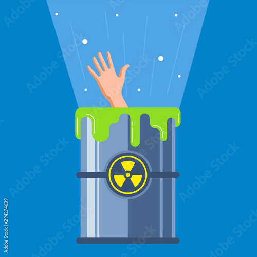 man fell into a radioactive container. character mutation. flat vector illustration.