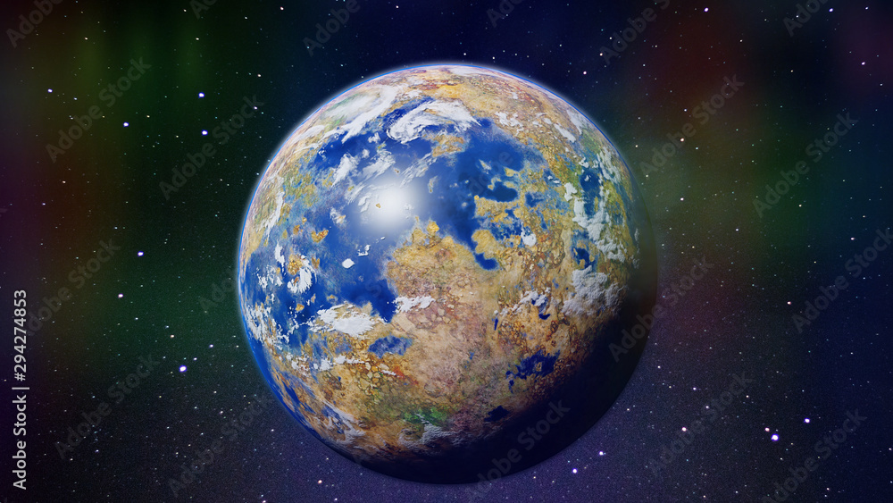 Naklejka premium exotic alien planet, exoplanet in deep space