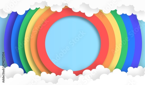 sky with rainbow landscape background,vector,illustration,paper art style,copy space for text