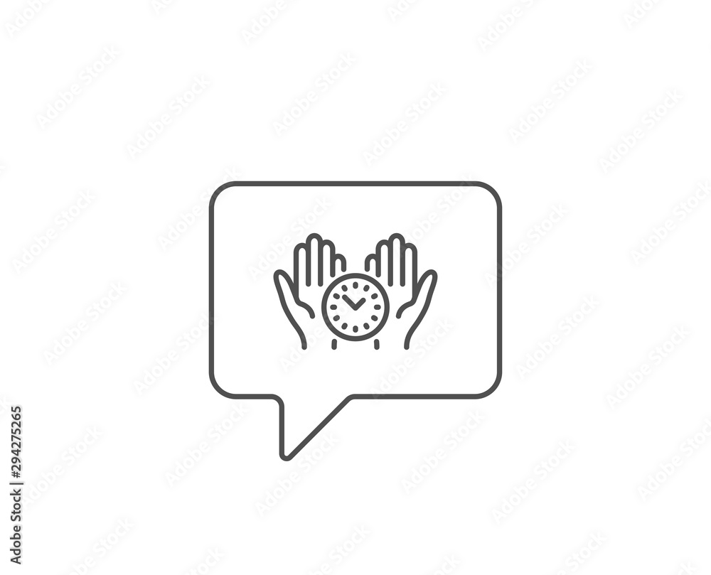 Safe time line icon. Chat bubble design. Clock sign. Office management symbol. Outline concept. Thin line safe time icon. Vector Safe time line icon. Chat bubble design. Clock sign. Office management symbol. Outline concept. Thin line safe time icon. Vector