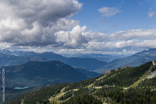 Bird view of the Whistler mountain in the morning from the top.