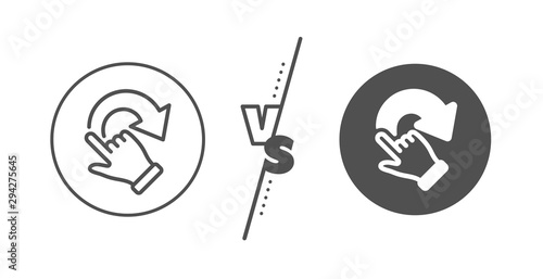 Slide arrow sign. Versus concept. Rotation gesture line icon. Swipe action symbol. Line vs classic rotation gesture icon. Vector