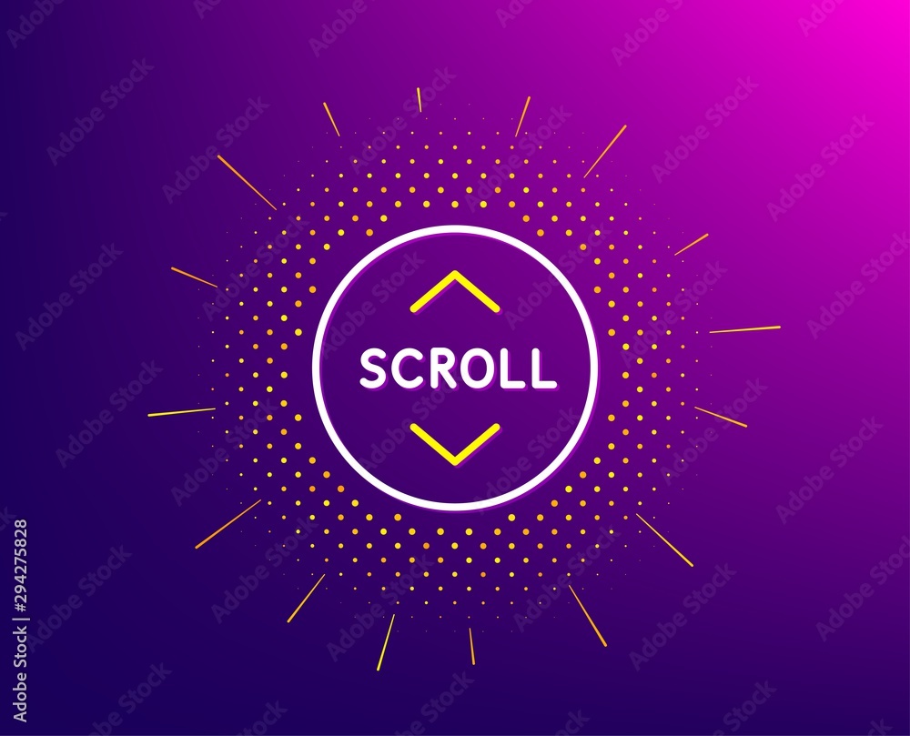 Scroll down button line icon. Halftone pattern. Scrolling screen sign. Swipe page. Gradient background. Scroll down line icon. Yellow halftone pattern. Vector Scroll down button line icon. Halftone pattern. Scrolling screen sign. Swipe page. Gradient background. Scroll down line icon. Yellow halftone pattern. Vector
