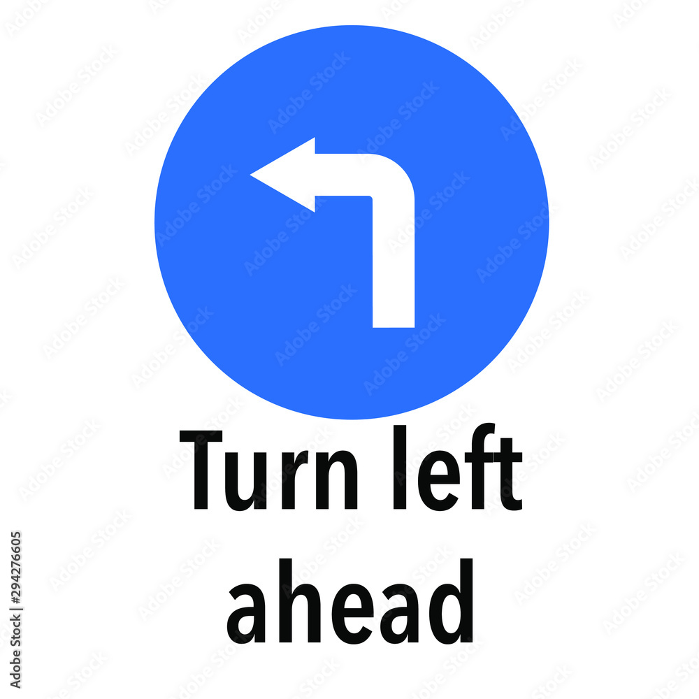 Turn Left Ahead Information and Warning Road, caution traffic street sign, vector illustration isolated on white background for learning, education, driving courses, sticker, icon. Turn Left Ahead Information and Warning Road, caution traffic street sign, vector illustration isolated on white background for learning, education, driving courses, sticker, icon.