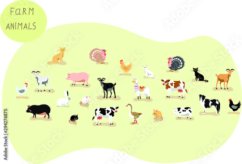 Vector animals farm set of isolated illustration on white background . Concept  for logo, print, textile, cards, icon 