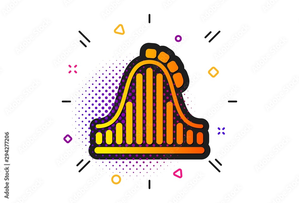 Amusement park sign. Halftone circles pattern. Roller coaster icon. Carousels symbol. Classic flat roller coaster icon. Vector