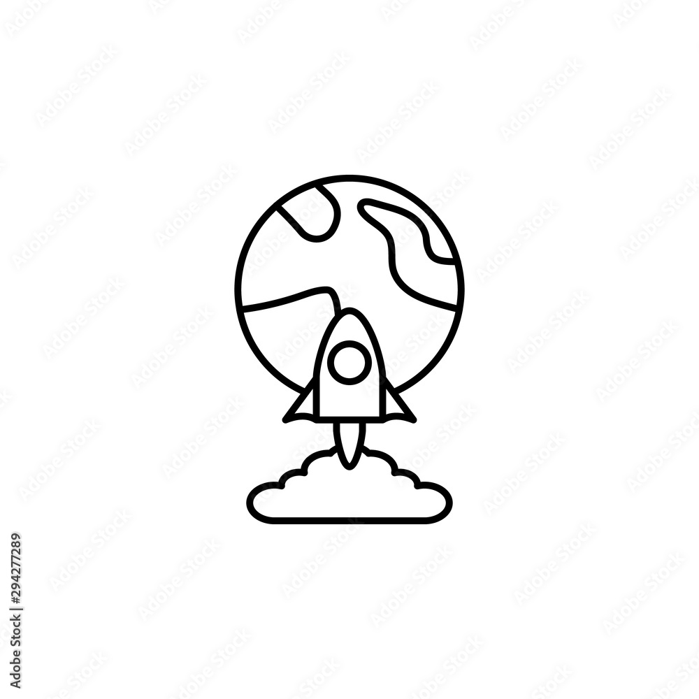 Flying rocket earth icon. Element of satellite thin line icon Flying rocket earth icon. Element of satellite thin line icon