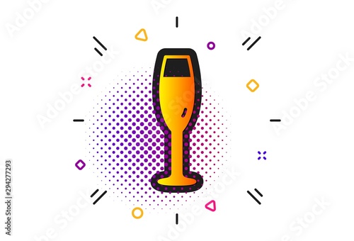 Wine glass sign. Halftone circles pattern. Champagne glass icon. Classic flat champagne glass icon. Vector